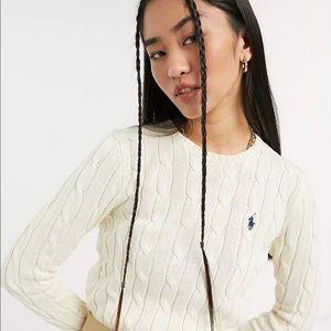 Polo Ralph Lauren cable knit horse logo sweater in cream